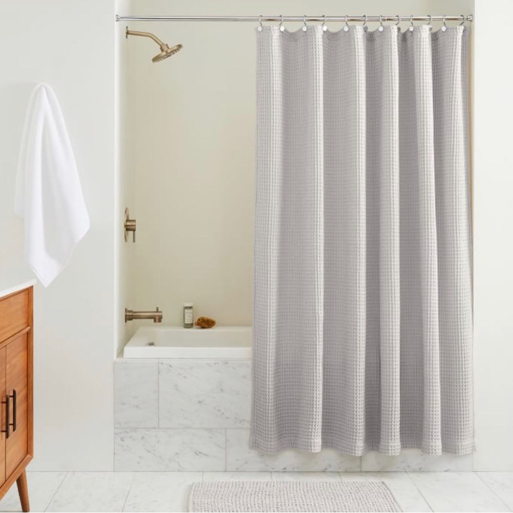 NWT West Elm - 72X84” Plush Waffle Shower Curtain - Frost Grey